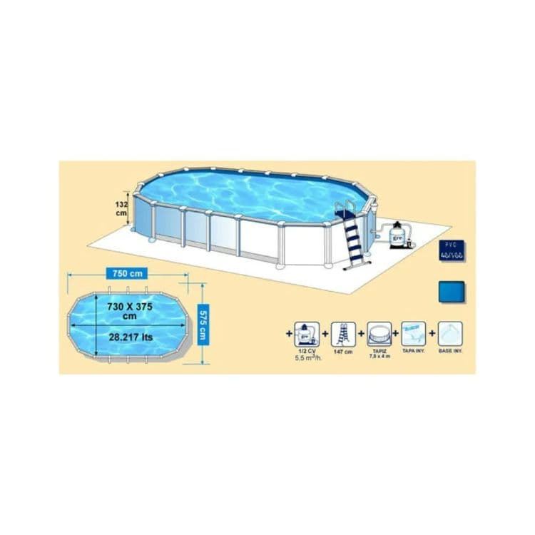 PISCINA HAIT KITPROV7388 OVALADA 730 x 375 x 132 cm + REGALO ROBOT LIMPIAFONDOS - Imagen 6