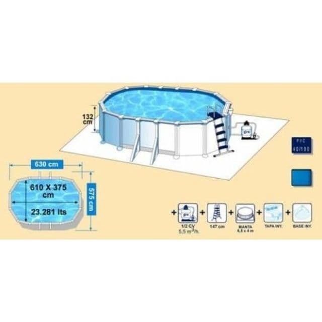PISCINA HAITI KITPROV6188 OVALADA 610 x 375 x 132 cm + REGALO ROBOT LIMPIAFONDOS - Imagen 4