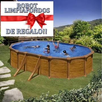 PISCINA MAURITIUS KITPROV618WO OVALADA 610x375x132CM ALT(GRE) + REGALO ROBOT LIMPIAFONDOS - Imagen 1