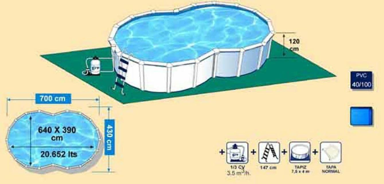 PISCINA VARADERO KITPROV6270 FORMA DE OCHO 640 x 390 x 120 cm - Imagen 3